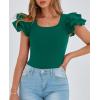 imagePRETTYGARDEN Womens Ruffle Short Sleeve Shirts 2026 Summer Casual Basic Tee Cute Fitted Crew Neck Fashion Tops ClothesDark Green