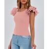 imagePRETTYGARDEN Womens Ruffle Short Sleeve Shirts 2026 Summer Casual Basic Tee Cute Fitted Crew Neck Fashion Tops ClothesDusty Pink