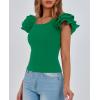 imagePRETTYGARDEN Womens Ruffle Short Sleeve Shirts 2026 Summer Casual Basic Tee Cute Fitted Crew Neck Fashion Tops ClothesGreen