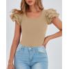 imagePRETTYGARDEN Womens Ruffle Short Sleeve Shirts 2026 Summer Casual Basic Tee Cute Fitted Crew Neck Fashion Tops ClothesKhaki