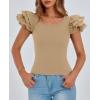 imagePRETTYGARDEN Womens Ruffle Short Sleeve Shirts 2026 Summer Casual Basic Tee Cute Fitted Crew Neck Fashion Tops ClothesKhaki