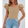 imagePRETTYGARDEN Womens Ruffle Short Sleeve Shirts 2026 Summer Casual Basic Tee Cute Fitted Crew Neck Fashion Tops ClothesKhaki