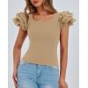 imagePRETTYGARDEN Womens Ruffle Short Sleeve Shirts 2026 Summer Casual Basic Tee Cute Fitted Crew Neck Fashion Tops ClothesKhaki