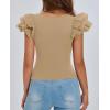 imagePRETTYGARDEN Womens Ruffle Short Sleeve Shirts 2026 Summer Casual Basic Tee Cute Fitted Crew Neck Fashion Tops ClothesKhaki