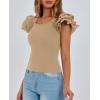 imagePRETTYGARDEN Womens Ruffle Short Sleeve Shirts 2026 Summer Casual Basic Tee Cute Fitted Crew Neck Fashion Tops ClothesKhaki