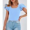 imagePRETTYGARDEN Womens Ruffle Short Sleeve Shirts 2026 Summer Casual Basic Tee Cute Fitted Crew Neck Fashion Tops ClothesLight Blue