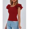imagePRETTYGARDEN Womens Ruffle Short Sleeve Shirts 2026 Summer Casual Basic Tee Cute Fitted Crew Neck Fashion Tops ClothesRust Red