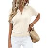 imagePRETTYGARDEN Womens Short Sleeve Sweater 2026 Spring Polo Shirts Ribbed Knit V Neck Business Casual Tops Summer Work ClothesBeige
