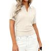 imagePRETTYGARDEN Womens Short Sleeve Sweater 2026 Spring Polo Shirts Ribbed Knit V Neck Business Casual Tops Summer Work ClothesBeige