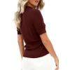 imagePRETTYGARDEN Womens Short Sleeve Sweater 2026 Spring Polo Shirts Ribbed Knit V Neck Business Casual Tops Summer Work ClothesDark Burgundy