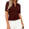 imagePRETTYGARDEN Womens Short Sleeve Sweater 2026 Spring Polo Shirts Ribbed Knit V Neck Business Casual Tops Summer Work ClothesDark Burgundy