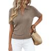 imagePRETTYGARDEN Womens Short Sleeve Sweater 2026 Spring Polo Shirts Ribbed Knit V Neck Business Casual Tops Summer Work ClothesDark Khaki