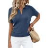 imagePRETTYGARDEN Womens Short Sleeve Sweater 2026 Spring Polo Shirts Ribbed Knit V Neck Business Casual Tops Summer Work ClothesDusty Blue