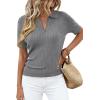 imagePRETTYGARDEN Womens Short Sleeve Sweater 2026 Spring Polo Shirts Ribbed Knit V Neck Business Casual Tops Summer Work ClothesGrey