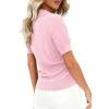 imagePRETTYGARDEN Womens Short Sleeve Sweater 2026 Spring Polo Shirts Ribbed Knit V Neck Business Casual Tops Summer Work ClothesPink