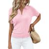imagePRETTYGARDEN Womens Short Sleeve Sweater 2026 Spring Polo Shirts Ribbed Knit V Neck Business Casual Tops Summer Work ClothesPink