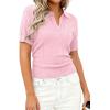 imagePRETTYGARDEN Womens Short Sleeve Sweater 2026 Spring Polo Shirts Ribbed Knit V Neck Business Casual Tops Summer Work ClothesPink