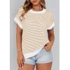 imagePRETTYGARDEN Womens Short Sleeve Sweater Spring Summer 2026 Round Neck Striped Pullover Cap Sleeve Knit Sweater Vest TopsApricot
