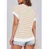 imagePRETTYGARDEN Womens Short Sleeve Sweater Spring Summer 2026 Round Neck Striped Pullover Cap Sleeve Knit Sweater Vest TopsApricot