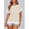 imagePRETTYGARDEN Womens Short Sleeve Sweater Spring Summer 2026 Round Neck Striped Pullover Cap Sleeve Knit Sweater Vest TopsApricot