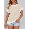 imagePRETTYGARDEN Womens Short Sleeve Sweater Spring Summer 2026 Round Neck Striped Pullover Cap Sleeve Knit Sweater Vest TopsApricot