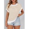 imagePRETTYGARDEN Womens Short Sleeve Sweater Spring Summer 2026 Round Neck Striped Pullover Cap Sleeve Knit Sweater Vest TopsApricot