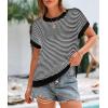 imagePRETTYGARDEN Womens Short Sleeve Sweater Spring Summer 2026 Round Neck Striped Pullover Cap Sleeve Knit Sweater Vest TopsBlack