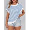 imagePRETTYGARDEN Womens Short Sleeve Sweater Spring Summer 2026 Round Neck Striped Pullover Cap Sleeve Knit Sweater Vest TopsBlue