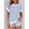 imagePRETTYGARDEN Womens Short Sleeve Sweater Spring Summer 2026 Round Neck Striped Pullover Cap Sleeve Knit Sweater Vest TopsBlue