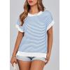 imagePRETTYGARDEN Womens Short Sleeve Sweater Spring Summer 2026 Round Neck Striped Pullover Cap Sleeve Knit Sweater Vest TopsBlue
