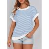 imagePRETTYGARDEN Womens Short Sleeve Sweater Spring Summer 2026 Round Neck Striped Pullover Cap Sleeve Knit Sweater Vest TopsBlue