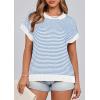 imagePRETTYGARDEN Womens Short Sleeve Sweater Spring Summer 2026 Round Neck Striped Pullover Cap Sleeve Knit Sweater Vest TopsBlue
