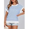 imagePRETTYGARDEN Womens Short Sleeve Sweater Spring Summer 2026 Round Neck Striped Pullover Cap Sleeve Knit Sweater Vest TopsBlue