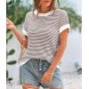 imagePRETTYGARDEN Womens Short Sleeve Sweater Spring Summer 2026 Round Neck Striped Pullover Cap Sleeve Knit Sweater Vest TopsBrown