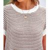 imagePRETTYGARDEN Womens Short Sleeve Sweater Spring Summer 2026 Round Neck Striped Pullover Cap Sleeve Knit Sweater Vest TopsBrown