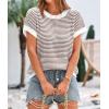 imagePRETTYGARDEN Womens Short Sleeve Sweater Spring Summer 2026 Round Neck Striped Pullover Cap Sleeve Knit Sweater Vest TopsBrown