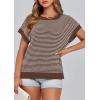 imagePRETTYGARDEN Womens Short Sleeve Sweater Spring Summer 2026 Round Neck Striped Pullover Cap Sleeve Knit Sweater Vest TopsDark Brown