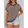 imagePRETTYGARDEN Womens Short Sleeve Sweater Spring Summer 2026 Round Neck Striped Pullover Cap Sleeve Knit Sweater Vest TopsDark Brown