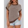 imagePRETTYGARDEN Womens Short Sleeve Sweater Spring Summer 2026 Round Neck Striped Pullover Cap Sleeve Knit Sweater Vest TopsDark Brown