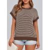 imagePRETTYGARDEN Womens Short Sleeve Sweater Spring Summer 2026 Round Neck Striped Pullover Cap Sleeve Knit Sweater Vest TopsDark Brown