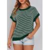 imagePRETTYGARDEN Womens Short Sleeve Sweater Spring Summer 2026 Round Neck Striped Pullover Cap Sleeve Knit Sweater Vest TopsDark Green