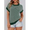 imagePRETTYGARDEN Womens Short Sleeve Sweater Spring Summer 2026 Round Neck Striped Pullover Cap Sleeve Knit Sweater Vest TopsDark Green