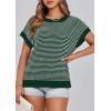 imagePRETTYGARDEN Womens Short Sleeve Sweater Spring Summer 2026 Round Neck Striped Pullover Cap Sleeve Knit Sweater Vest TopsDark Green