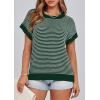 imagePRETTYGARDEN Womens Short Sleeve Sweater Spring Summer 2026 Round Neck Striped Pullover Cap Sleeve Knit Sweater Vest TopsDark Green