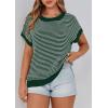 imagePRETTYGARDEN Womens Short Sleeve Sweater Spring Summer 2026 Round Neck Striped Pullover Cap Sleeve Knit Sweater Vest TopsDark Green