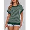 imagePRETTYGARDEN Womens Short Sleeve Sweater Spring Summer 2026 Round Neck Striped Pullover Cap Sleeve Knit Sweater Vest TopsDark Green