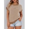 imagePRETTYGARDEN Womens Short Sleeve Sweater Spring Summer 2026 Round Neck Striped Pullover Cap Sleeve Knit Sweater Vest TopsDark Khaki