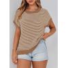 imagePRETTYGARDEN Womens Short Sleeve Sweater Spring Summer 2026 Round Neck Striped Pullover Cap Sleeve Knit Sweater Vest TopsDark Khaki