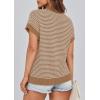 imagePRETTYGARDEN Womens Short Sleeve Sweater Spring Summer 2026 Round Neck Striped Pullover Cap Sleeve Knit Sweater Vest TopsDark Khaki