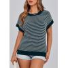 imagePRETTYGARDEN Womens Short Sleeve Sweater Spring Summer 2026 Round Neck Striped Pullover Cap Sleeve Knit Sweater Vest TopsMalachite Green